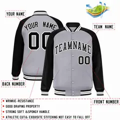 Gray Black-White Raglan Varsity Full-Snap Letterman Jacket 2