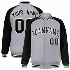 Gray Black-White Raglan Varsity Full-Snap Letterman Jacket 1
