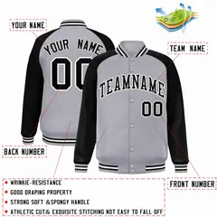 Gray Black-White Raglan Varsity Full-Snap Letterman Jacket 2