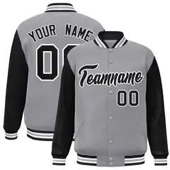 Gray Black-White Raglan Varsity Full-Snap Letterman Jacket 1