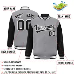 Gray Black-White Raglan Varsity Full-Snap Letterman Jacket 2