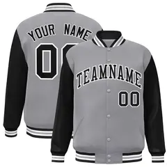 Gray Black-White Raglan Varsity Full-Snap Letterman Jacket 1