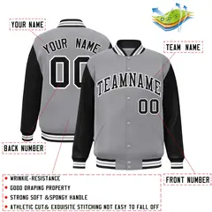 Gray Black-White Raglan Varsity Full-Snap Letterman Jacket 2