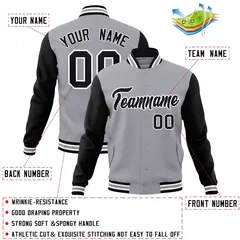 Gray Black-White Raglan Varsity Full-Snap Letterman Jacket 4