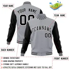 Gray Black-White Raglan Varsity Full-Snap Letterman Jacket 4
