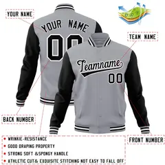 Gray Black-White Raglan Varsity Full-Snap Letterman Jacket 4