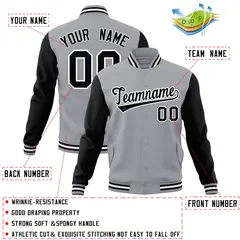 Gray Black-White Raglan Varsity Full-Snap Letterman Jacket 4