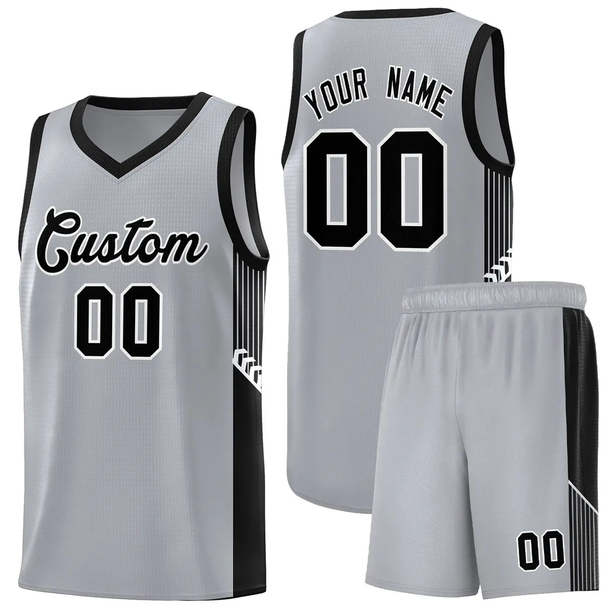 Gray Black-White Side Stripe Basketball Jersey