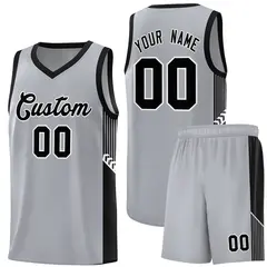 Gray Black-White Side Stripe Basketball Jersey