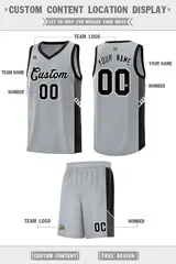 Gray Black-White Side Stripe Basketball Jersey 2