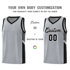 Gray Black-White Side Stripe Basketball Jersey 3
