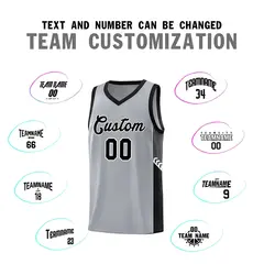 Gray Black-White Side Stripe Basketball Jersey 4
