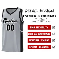 Gray Black-White Side Stripe Basketball Jersey 5