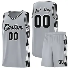 Gray Black-White Side Triangle Splicing Basketball Jersey