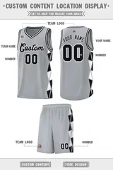Gray Black-White Side Triangle Splicing Basketball Jersey 2