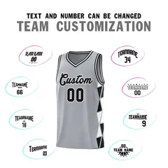 Gray Black-White Side Triangle Splicing Basketball Jersey 3