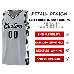 Gray Black-White Side Triangle Splicing Basketball Jersey 4