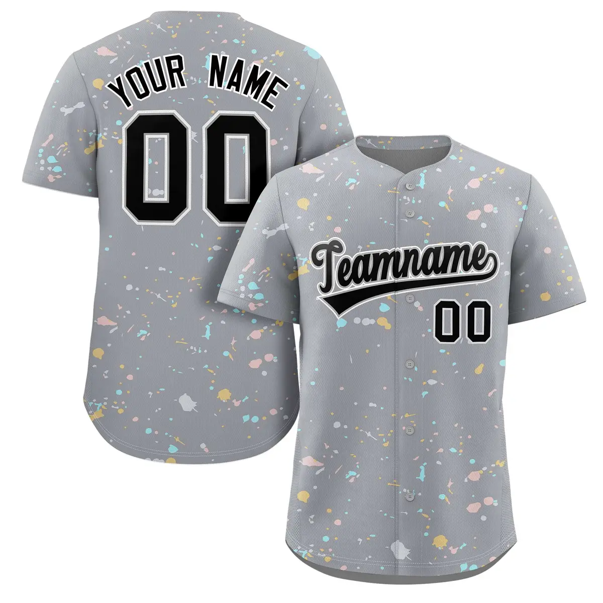 Gray Black-White Splash Graffiti Baseball Jersey