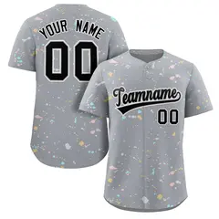 Gray Black-White Splash Graffiti Baseball Jersey 1