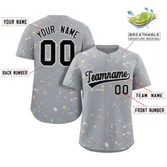 Gray Black-White Splash Graffiti Baseball Jersey 2