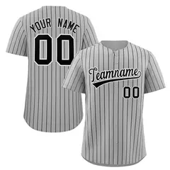 Gray Black-White Stripe Authentic Fashion Baseball Jersey