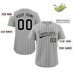 Gray Black-White Stripe Authentic Fashion Baseball Jersey 2
