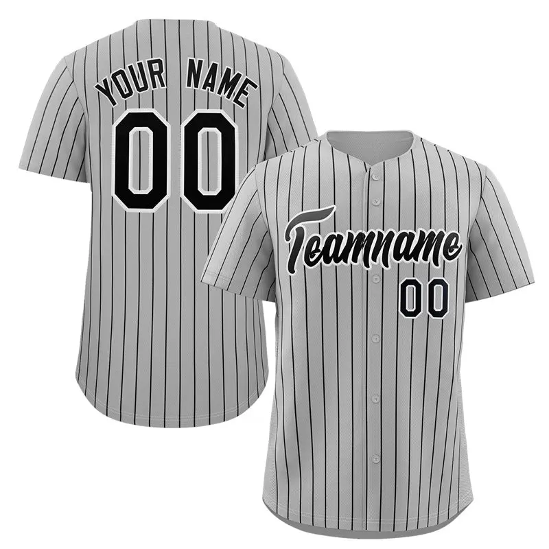 Gray Black-White Stripe Fashion Authentic Baseball Jersey
