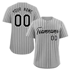 Gray Black-White Stripe Fashion Authentic Baseball Jersey