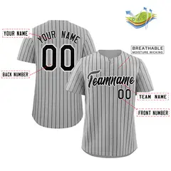 Gray Black-White Stripe Fashion Authentic Baseball Jersey 2
