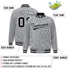 Gray Black-White Stripe Graffiti Pattern Varsity Full-Snap Jacket 2