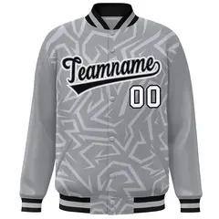 Gray Black-White Stripe Graffiti Pattern Varsity Full-Snap Jacket 3