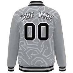 Gray Black-White Stripe Graffiti Pattern Varsity Full-Snap Jacket 4
