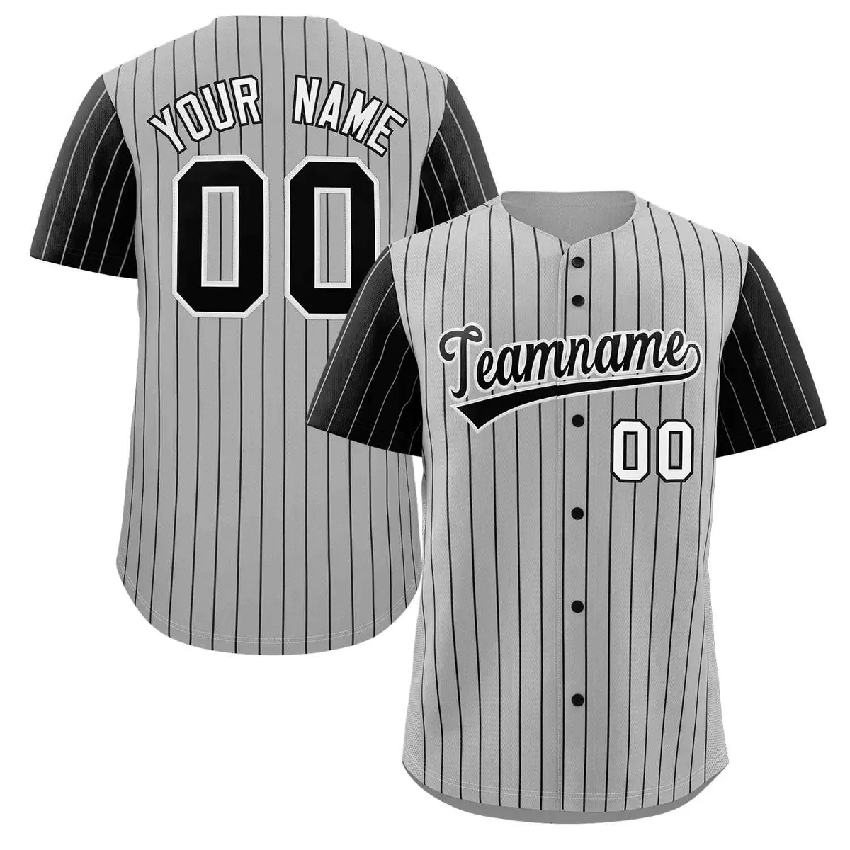 Gray Black-White Stripe Raglan Sleeves Baseball Jersey
