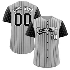 Gray Black-White Stripe Raglan Sleeves Baseball Jersey 1