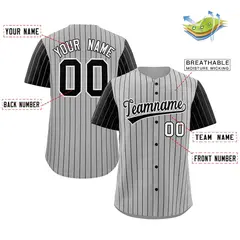 Gray Black-White Stripe Raglan Sleeves Baseball Jersey 2