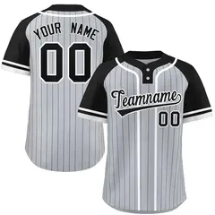 Gray Black-White Stripe Raglan Two-Button Softball Jersey 1