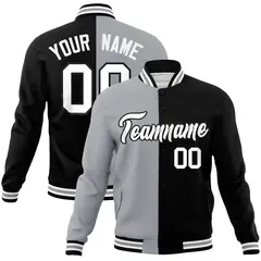 Gray Black-White Two Tone Split Varsity Full-Snap Letterman Jacket