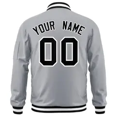 Gray Black-White Varsity Full-Zip Letterman Bomber Jacket 4