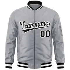 Gray Black-White Varsity Full-Zip Letterman Bomber Jacket 3