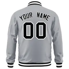 Gray Black-White Varsity Full-Zip Letterman Bomber Jacket 4