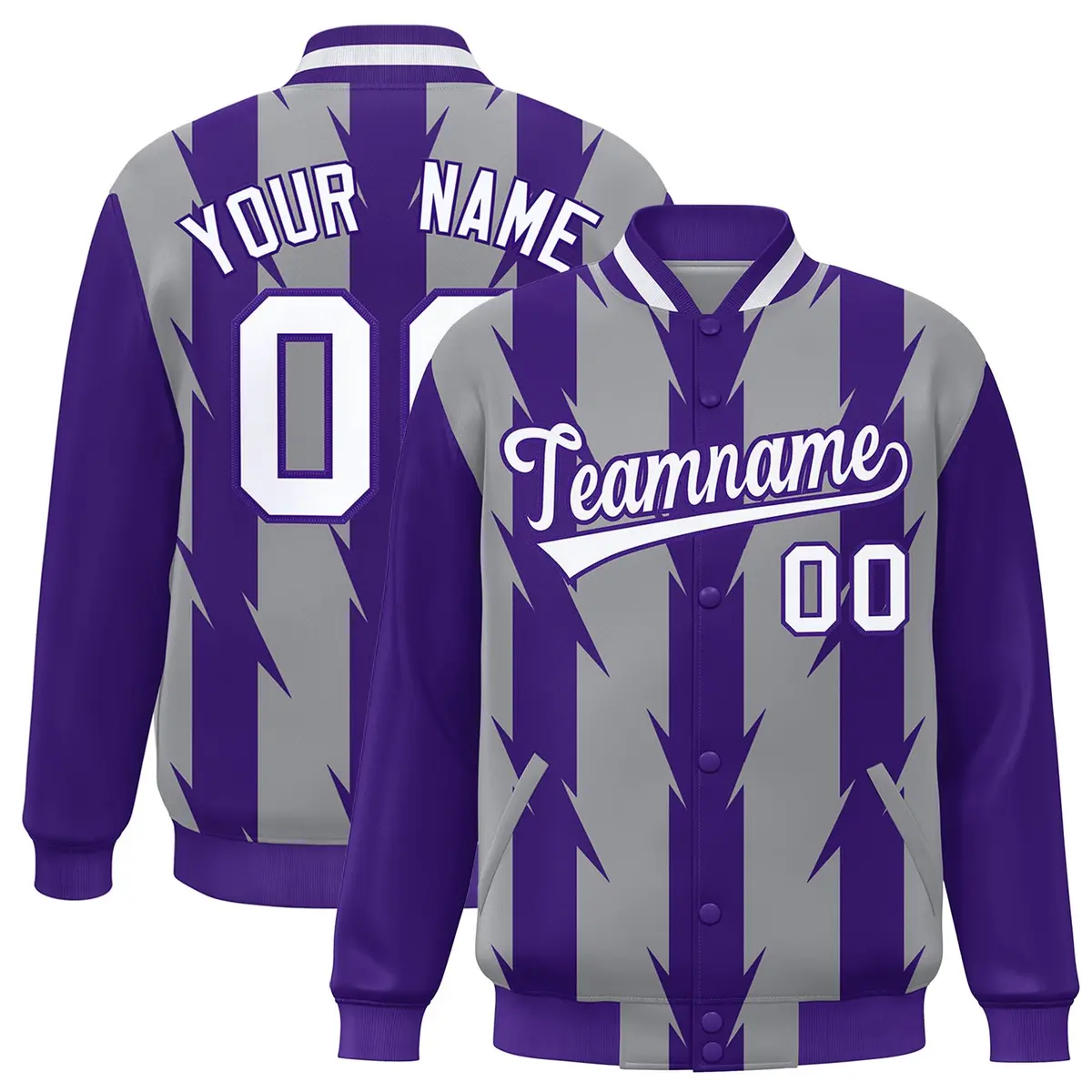 Gray Blade Pattern Raglan Varsity Letterman Baseball Jacket