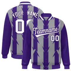 Gray Blade Pattern Raglan Varsity Letterman Baseball Jacket