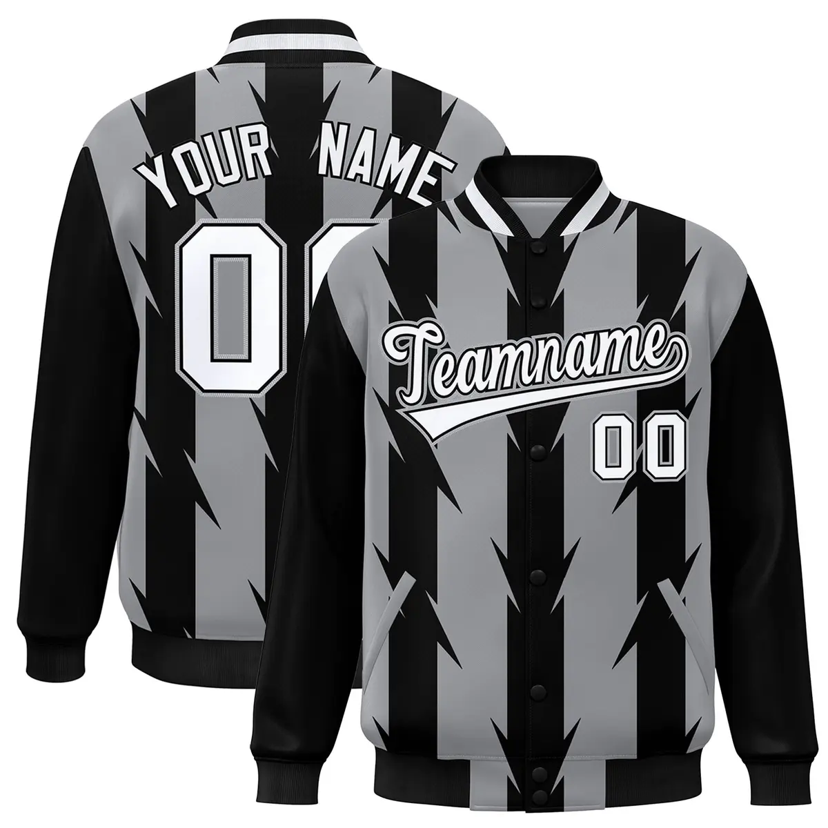 Gray Blade Pattern Raglan Varsity Letterman Baseball Jacket
