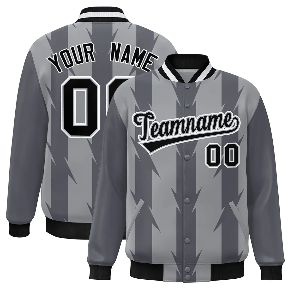 Gray Blade Pattern Raglan Varsity Letterman Baseball Jacket