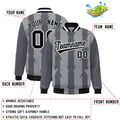 Gray Blade Pattern Raglan Varsity Letterman Baseball Jacket 2