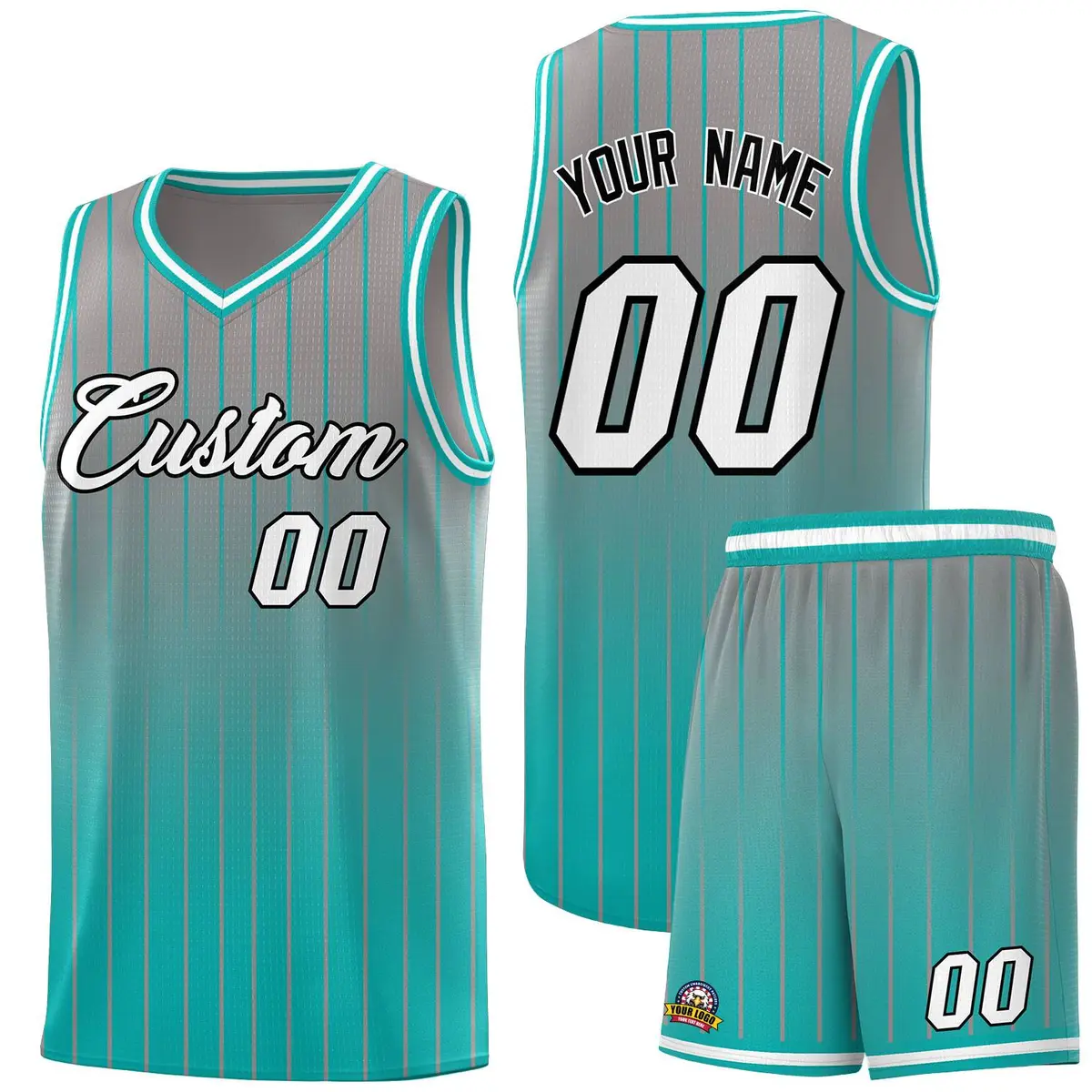 Gray Bright Green Gradient Stripe Basketball Jersey