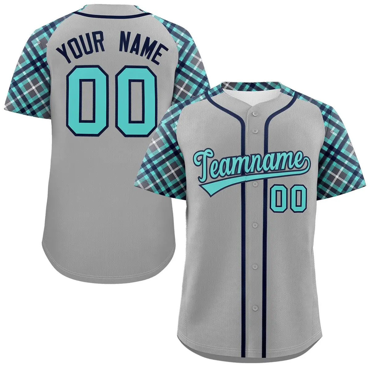 Gray Bright Green-Navy Raglan Sleeves Baseball Jersey