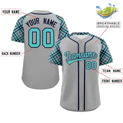 Gray Bright Green-Navy Raglan Sleeves Baseball Jersey 2