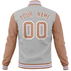 Gray Brown Varsity Letterman Baseball Jacket Full-Snap Raglan Sleeves 6