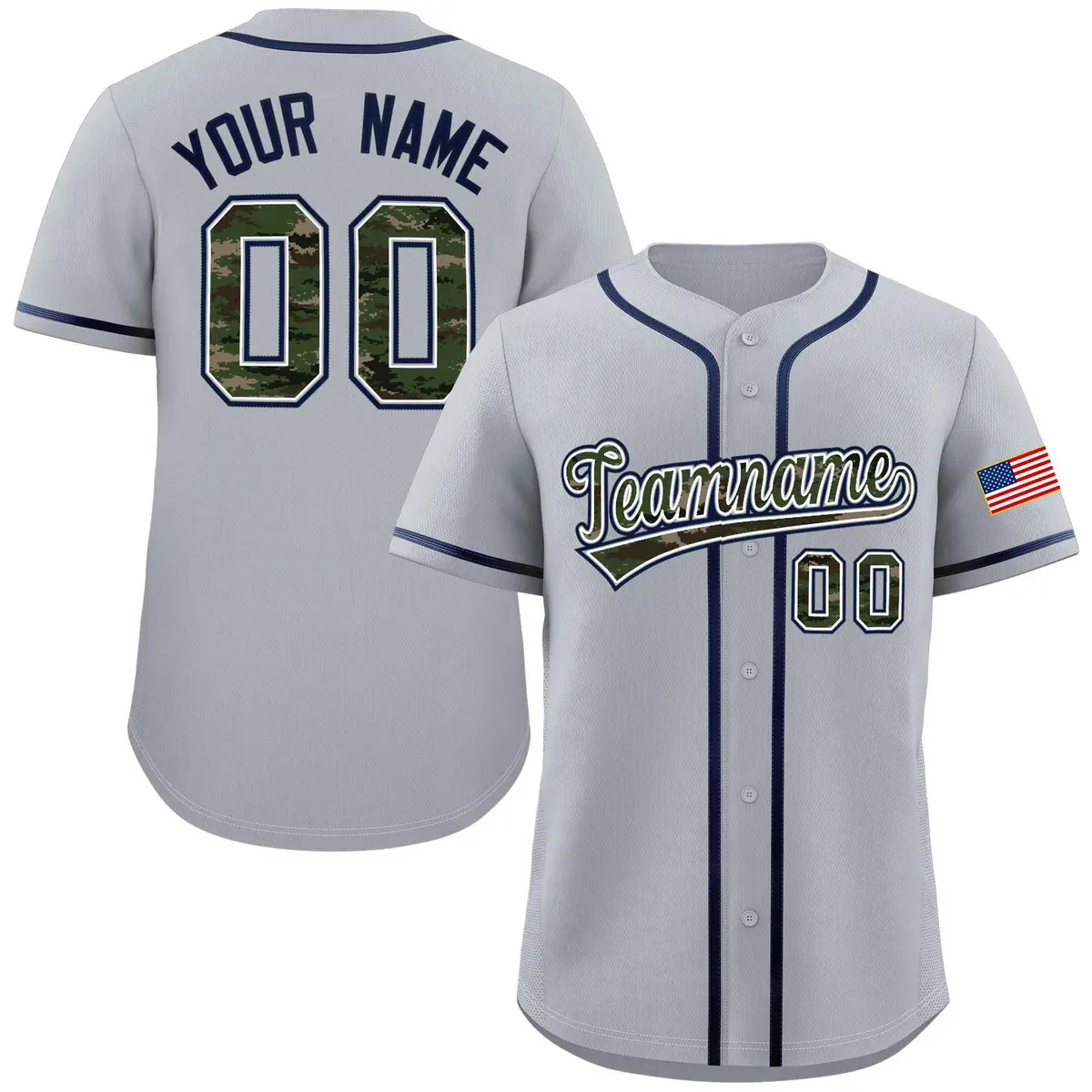 Gray Camo Font Authentic Baseball Jersey